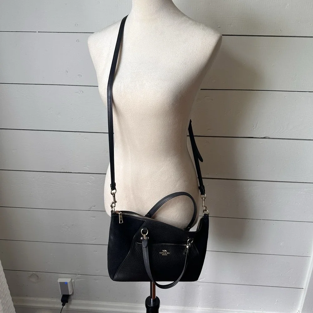 Coach Prairie Satchel Black Leather Suede Crossbody Bag Minimalist